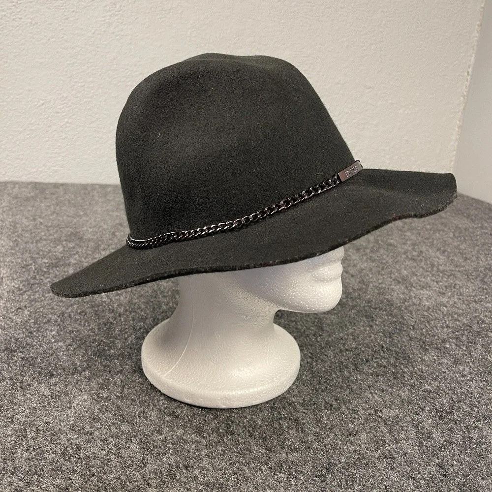 BCBGeneration Black Wool Wide Brim Womens Hat Chain Band Free Spirit Boho M